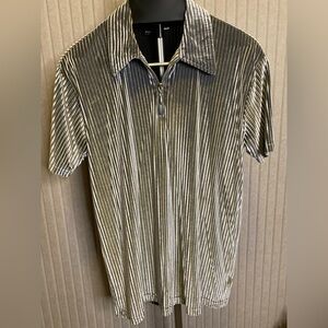 Positano Men XL Vintage club Retro Disco RAVE Shirt 90s Y2K EUC Corduroy S/S Zip